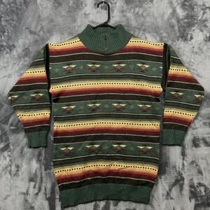 She Said Quarter Zip Sweater Womens Medium Green Excellent Southwestern Vintage